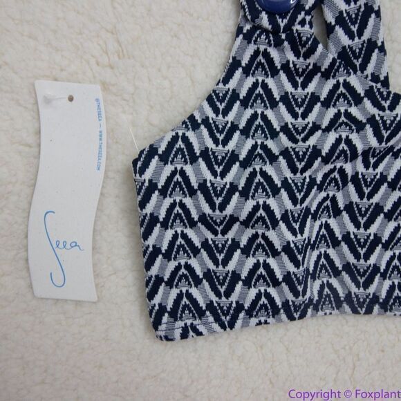 NEW Seea Free People Seea Georgia Surf Top in navy mini chevron, M - Picture 3 of 14